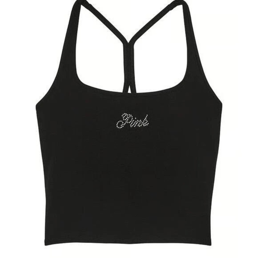 Victorias Secret Pink Rhinestones Racerback Sports Bra Tank Top - Black‎ - XL